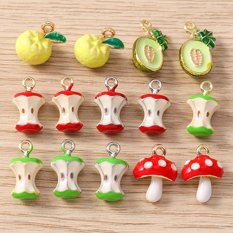 Alloy Enamel Fruit Mushroom Charms For DIY Jewelry Making Apple Core Cantaloupe Pendant Necklace Earring Accessories Women
