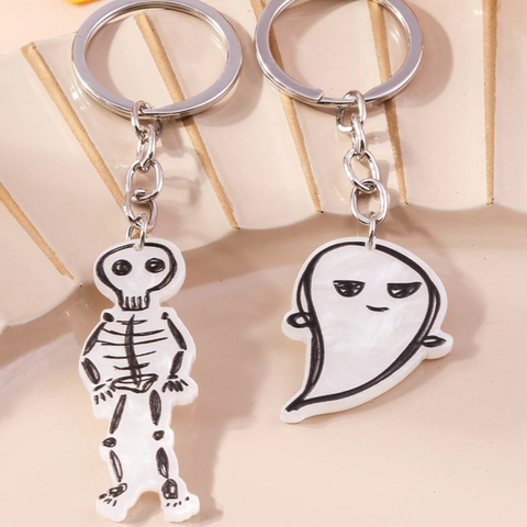 Cute Halloween Ghost Skeleton Resin Keychain Cartoon Marble Texture Keyring Bag Pendant For Festive Party Favors Gift
