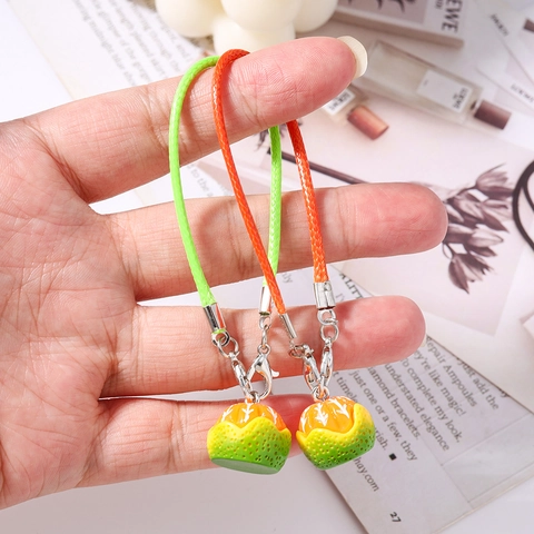 Simulation 3D Orange Fruit Phone Chain Braided Rope Resin Bag Pendant Cute Fresh Style For Women Girls Daily Gift Accessory
