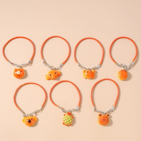 Orange Animal Phone Charms Set Cute Resin Pig Koala Frog Pendant Braided Rope Mobile Phone Chain Bag Keyring Accessories