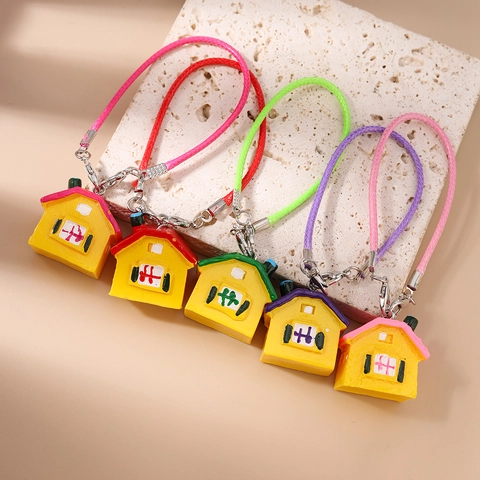 Ciondolo a Forma di Casa in Miniatura Colorata in Resina Con Corda Intrecciata Chiusura a Moschettone Pendente per Borsa Moda