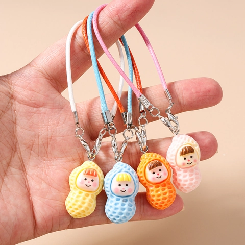 Lindo Colgante de Teléfono de Cacahuate Animado para Bolso de Resina Multicolor Accesorio Decorativo de Llavero