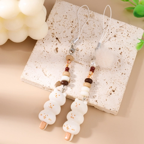 Süßer Cartoon Bär Katze Dango Handy-Anhänger Tasche Anhänger Harz Perlen Schlüsselanhänger Für Damen Mädchen Japanischer Stil Geschenk