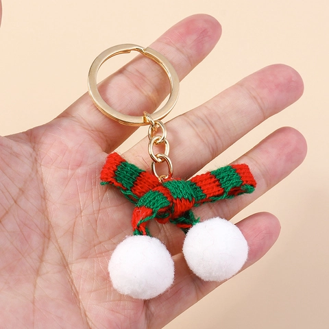 Süßer Weicher Plüschhase Und Weihnachtsstrickschleife Schlüsselanhänger Mit Bommeln Legierungsring Feiertag Tasche Anhänger Geschenk