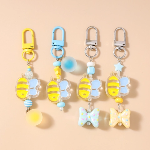 Portachiavi Ape Cartone Animato con Perline Resina Animale Ciondolo Borsa Fiocco Carino Portachiavi per Donna Ragazze Gioielli Regalo
