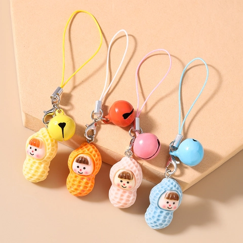 Charm per Cellulare a Forma di Ragazza Arachide Cartone Animato Con Campanellino Pendente in Resina Colorata per Borsa Regalo Bambini