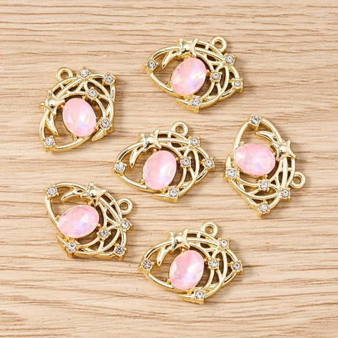 Ciondoli in Lega di Zirconia Rosa a Occhio del Diavolo Stella e Luna per Creazione Gioielli DIY Collane Bracciali
