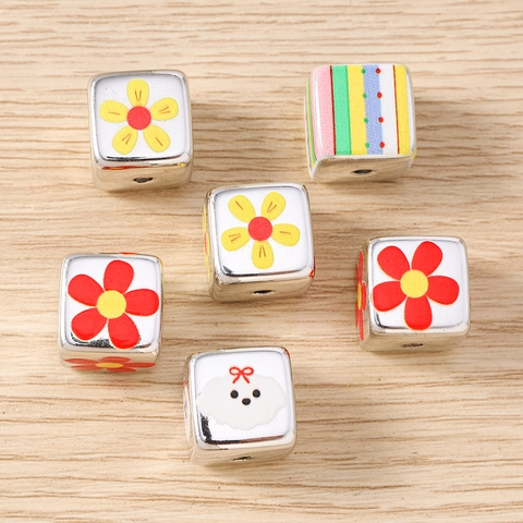 Square Resin Beads Floral Rainbow Cartoon Dog Charms For Jewelry Making DIY Bracelets Necklaces Earrings Fashion Accessories