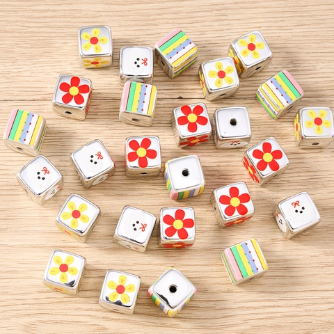 Square Resin Beads Floral Rainbow Cartoon Dog Charms For Jewelry Making DIY Bracelets Necklaces Earrings Fashion Accessories