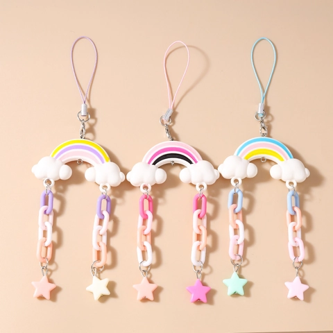 Charm Per Cellulare Carino Nuvola Arcobaleno In Resina Catena In Acrilico Colorato Pendente Stella Per Custodia Telefono Borsa