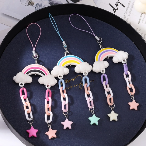 Charm Per Cellulare Carino Nuvola Arcobaleno In Resina Catena In Acrilico Colorato Pendente Stella Per Custodia Telefono Borsa