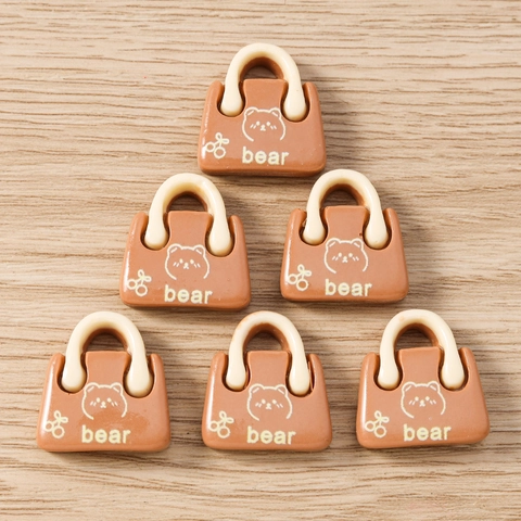 Mini Handbag Resin Charms Cute Bear Pattern DIY Jewelry Accessories For Earrings Necklace Keychain Brown Pendants Decoration