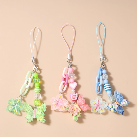 Catena Per Telefono Con Perline A Farfalla E Fiori Di Ciliegio Cinturino In Acrilico Stile Pastorale Dolce Per Borse Donna