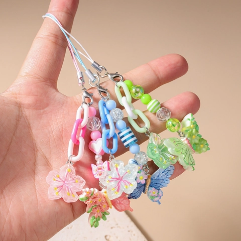 Catena Per Telefono Con Perline A Farfalla E Fiori Di Ciliegio Cinturino In Acrilico Stile Pastorale Dolce Per Borse Donna