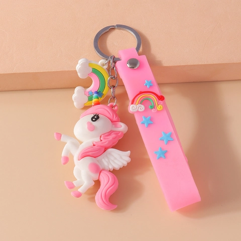 Lindo Llavero de Unicornio de Resina de Dibujos Animados Rosa Silicona Arcoíris Colgante de Bolsa Llavero de Animal Creativo Regalo