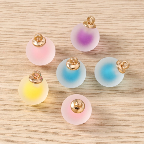 Frosted Resin Ball Pendants With Gold Alloy Loop DIY Jewelry Findings Geometric Round Charm For Bracelet Necklace Keychain