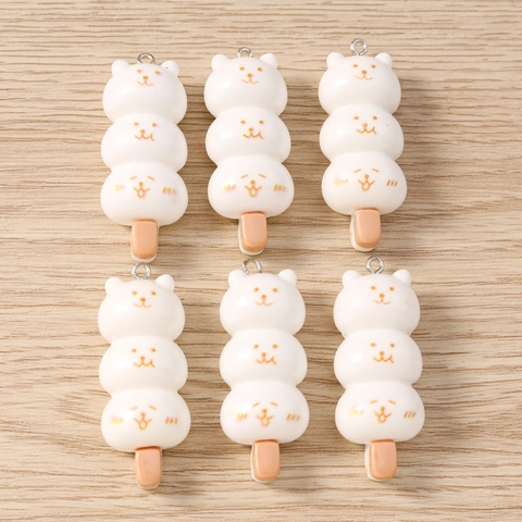 Cute Simulation Food Resin Cat Bear Dango Skewer Pendants For DIY Earrings Keychain Jewelry Making Accessories