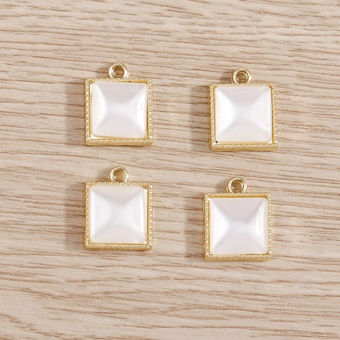 Square Artificial Pearl Pendants DIY Jewelry Accessories Gold Alloy Frame Resin Pyramid Center Jewelry Making Handcraft Supplies
