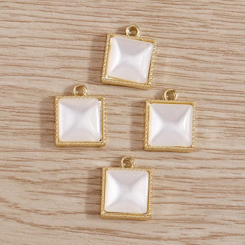 Square Artificial Pearl Pendants DIY Jewelry Accessories Gold Alloy Frame Resin Pyramid Center Jewelry Making Handcraft Supplies