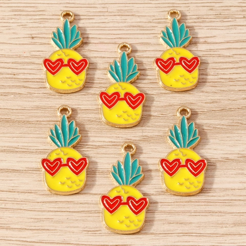 Cute Alloy Enamel Pineapple Charms With Heart Sunglasses Tropical Fruit Pendants For DIY Jewelry Making Accessories
