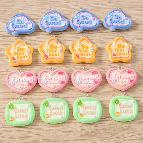Simulation Food Cake Resin Pendants DIY Jewelry Making Accessories For Earrings Bracelets Heart Star Shape Printed Charms
