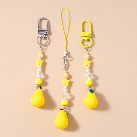 Portachiavi a Forma di Stella Gialla con Perline Ciondolo Telefono Frutta Resina Limone Pera per Donna Accessorio Borsa Regalo