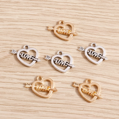 Alloy Heart Cupid Arrow Charms With LOVE Letter Hollow Pendants For DIY Jewelry Making Necklaces Bracelets Accessories