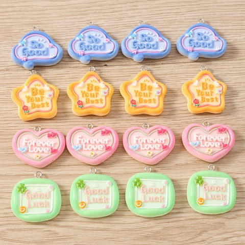 Simulation Food Cake Resin Pendants DIY Jewelry Making Accessories For Earrings Bracelets Heart Star Shape Printed Charms