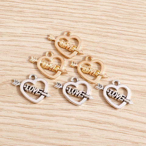 Alloy Heart Cupid Arrow Charms With LOVE Letter Hollow Pendants For DIY Jewelry Making Necklaces Bracelets Accessories