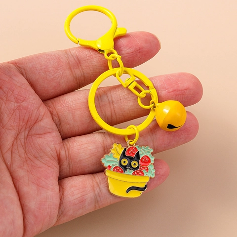 Porte-clés en Émail de Chat de Dessin Animé Alliage de Zinc Plante en Pot Papillon Pendentif Charme de Sac Bijoux pour Femmes Enfants Fermoir Mousqueton