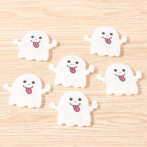 Halloween Cute Ghost Pendants For Jewelry Making DIY Resin Painted Cartoon Spooky Charms For Necklace Bracelet Keychain