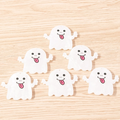 Halloween Cute Ghost Pendants For Jewelry Making DIY Resin Painted Cartoon Spooky Charms For Necklace Bracelet Keychain