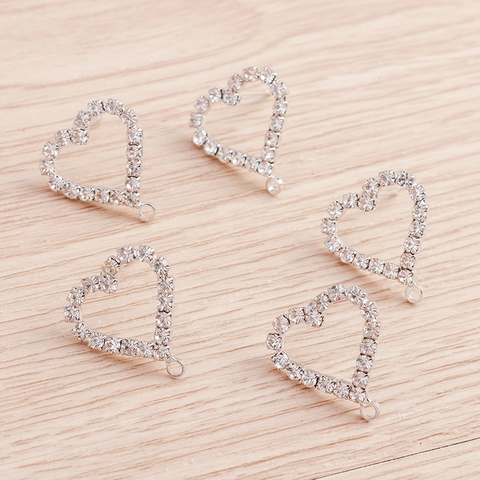 Accessori per Gioielli in Lega di Zinco alla Moda a Forma di Cuore Ovale Svuotato con Strass Componenti per DIY Orecchini
