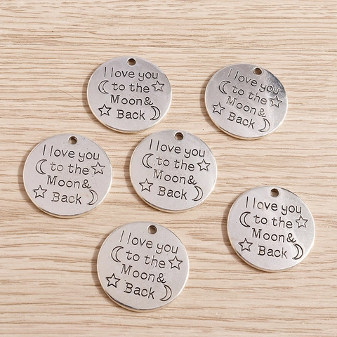 Ciondoli in Lega Vintage a Cuore e Tondi Incisi Madre Figlia Luna Charms per Creazione di Collane e Braccialetti Fai da Te