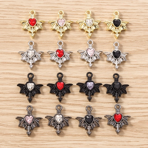 Gothic Bat Wing Heart Arrow Charms Zinc Alloy Rhinestone Enamel Pendants For DIY Jewelry Making Necklaces Earrings Accessories