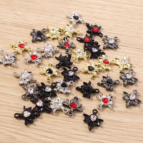 Gothic Bat Wing Heart Arrow Charms Zinc Alloy Rhinestone Enamel Pendants For DIY Jewelry Making Necklaces Earrings Accessories