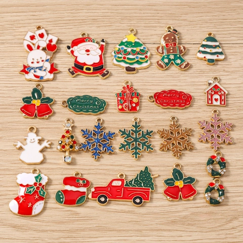 Kerst DIY Legering Emaille Bedels Voor Sieraden Maken Kerstman Boom Sneeuwpop Sneeuwvlok Strass Hangers Feestelijke Cadeaus