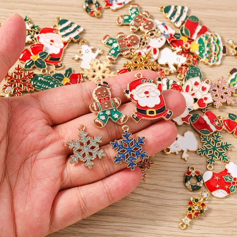 Kerst DIY Legering Emaille Bedels Voor Sieraden Maken Kerstman Boom Sneeuwpop Sneeuwvlok Strass Hangers Feestelijke Cadeaus