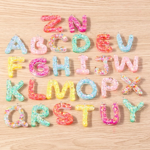 Colorful Resin Alphabet Letter Charms With Glitter Sequins For DIY Jewelry Making Necklace Bracelet Keychain Accessory