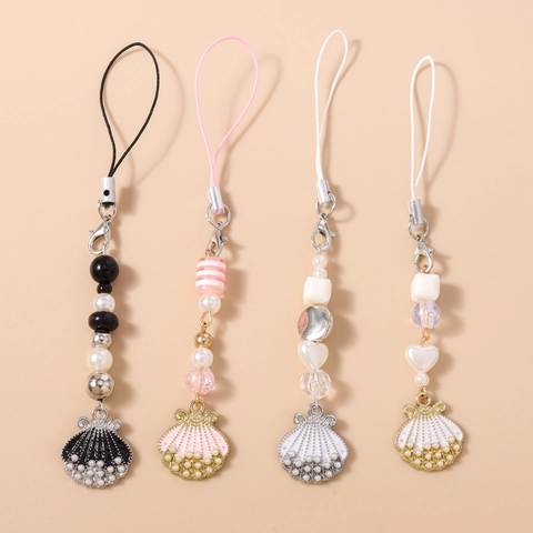 Cordon de Téléphone à Perles à la Mode Pendentif Coquillage Chaîne de Téléphone pour Femmes Perle Artificielle Bijou de Mobile
