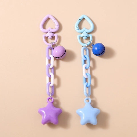 Porte-clés Étoile en Acrylique Tendance Avec Fermoir Coeur Et Clochette Pendentif Charme de Sac Mignon pour Femmes Filles