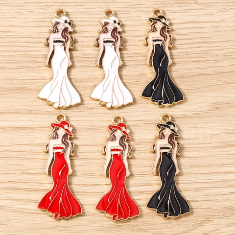 Amuletos de Aleación de Esmalte para Mujer Elegante para Hacer Joyas Colgante de Figura de Niña de Moda DIY para Pendientes Collar Pulsera Llavero
