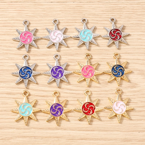 Eight-Pointed Star Sun Enamel Alloy Pendant Charms Spiral Pattern Drip Oil DIY Jewelry Making Findings Accessories