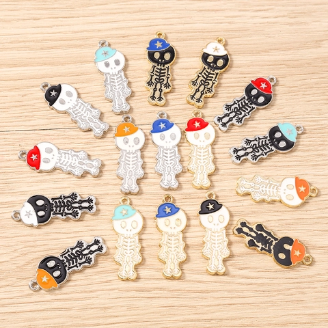 Colgante de Calavera de Esqueleto de Dibujos Animados Con Sombrero de Estrella Dijes de Aleación de Zinc de Esmalte para Bricolaje Collar Pulsera Llavero Joyería Halloween