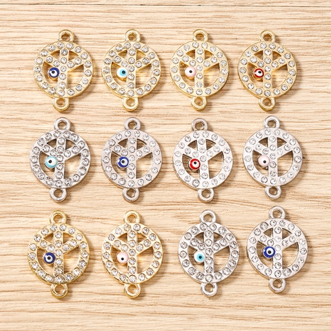 Ciondoli in Lega di Segno della Pace e Malocchio con Strass Connettori Fai da Te per Bracciali Collane Accessori
