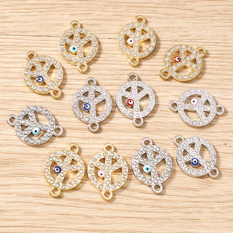 Ciondoli in Lega di Segno della Pace e Malocchio con Strass Connettori Fai da Te per Bracciali Collane Accessori