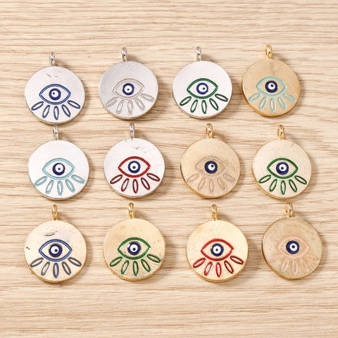Evil Eye Round Alloy Enamel Pendants For DIY Jewelry Making Necklaces Bracelets Earrings Accessories Fashion Women Gifts