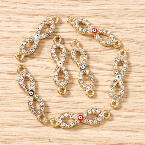Strass Unendlichkeit Böser Blick Anhänger Vergoldete Zinklegierung Zahl 8 Schmuck Verbinder Charms Für DIY Halskette Armband Herstellung