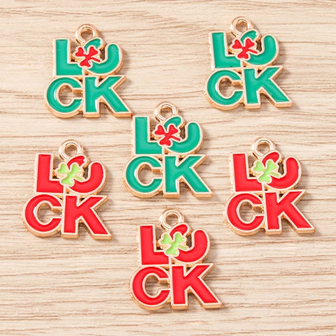 Lucky Letter Enamel Charms Zinc Alloy Four-Leaf Clover Shamrock Pendants For DIY Jewelry Making Necklace Accessories