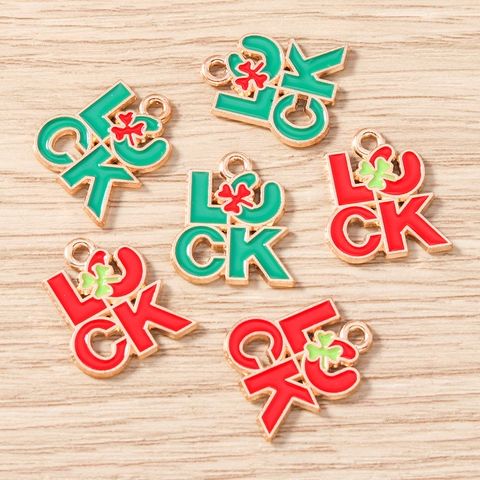 Lucky Letter Enamel Charms Zinc Alloy Four-Leaf Clover Shamrock Pendants For DIY Jewelry Making Necklace Accessories